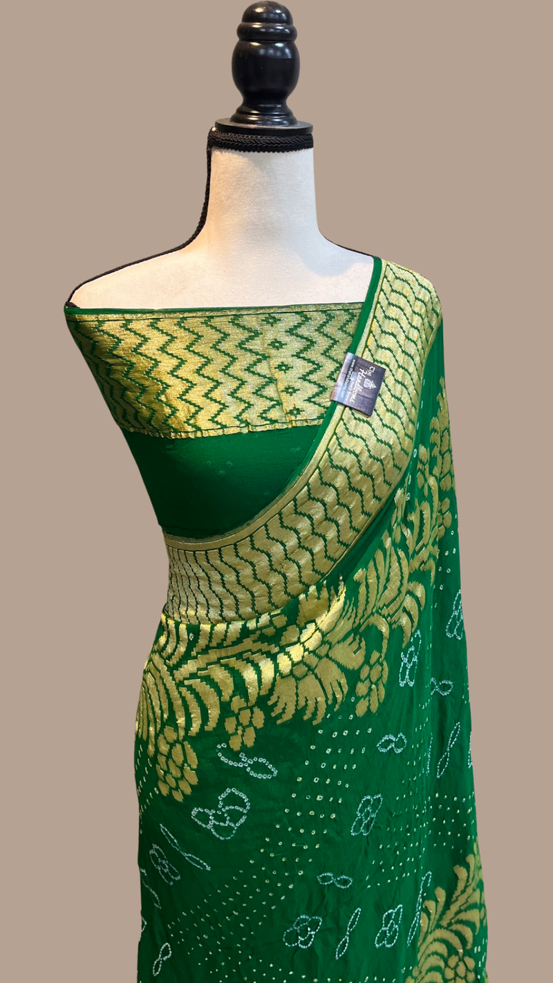 Pure Georgette Banarasi Bandhej Handloom Saree - The Handlooms