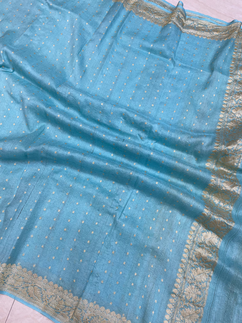 Pure Tussar Georgette Handwoven Dupatta -Gold zari - The Handlooms