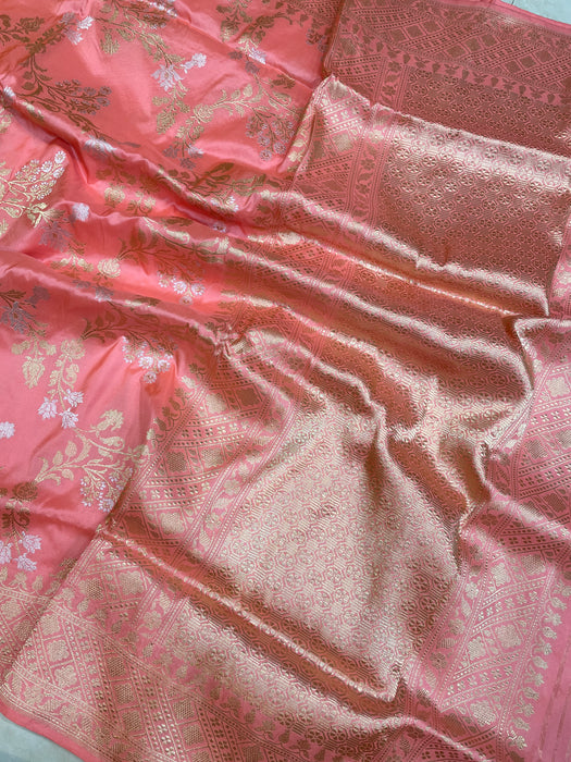 Pure Katan Silk Banarasi Handloom Saree - All over Sona Roopa kadiyal Jaal work - The Handlooms