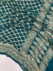 Pure Georgette Banarasi Bandhej Handloom Dupattta - The Handlooms