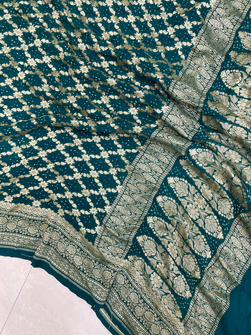 Pure Georgette Banarasi Bandhej Handloom Dupattta - The Handlooms