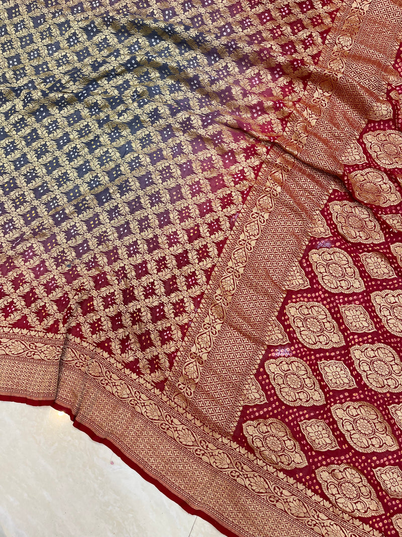 Pure Georgette Banarasi Bandhej Handloom Saree - The Handlooms