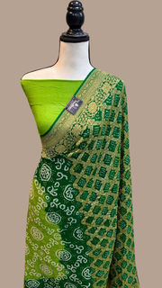 Pure Georgette Banarasi Bandhej Handloom Saree - The Handlooms