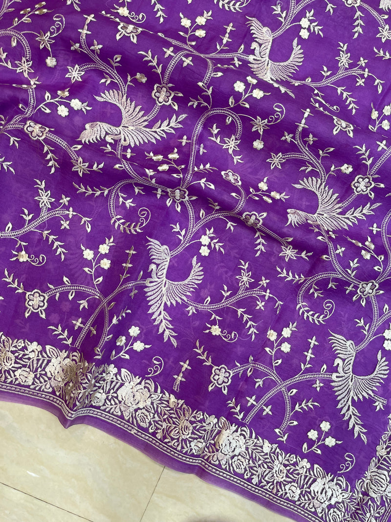 Pure Organza Chikankari Handloom Banarasi Saree - The Handlooms