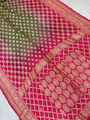 Pure Georgette Banarasi Bandhej Handloom Saree - The Handlooms