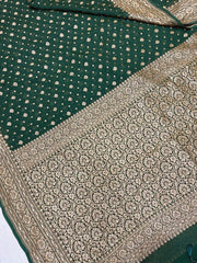Green Khaddi Georgette Banarasi Saree -  Antique zari - The Handlooms