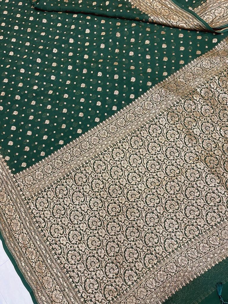 Green Khaddi Georgette Banarasi Saree -  Antique zari - The Handlooms