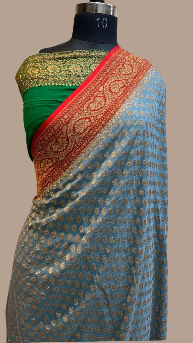 Khaddi Georgette Banarasi Saree -  Antique zari - The Handlooms