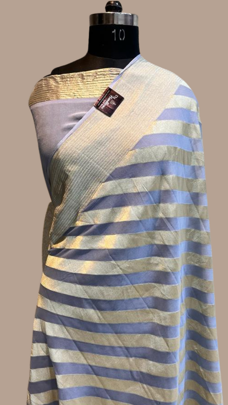 Grey Khaddi Georgette Handloom Banarasi Saree - The Handlooms