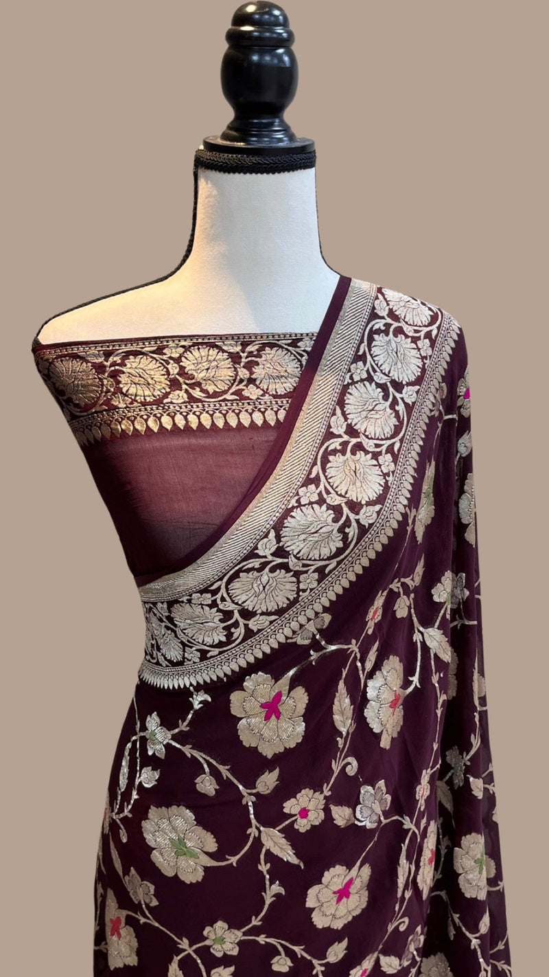 Khaddi Georgette Handloom Banarasi Saree - All over Jaal Work with meenakari - The Handlooms