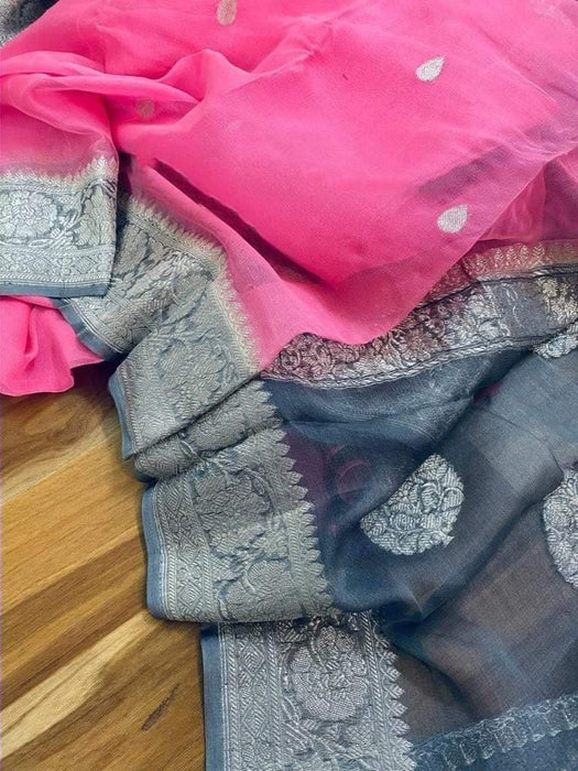Pure Georgette Banarasi Handloom Saree - pink - The Handlooms