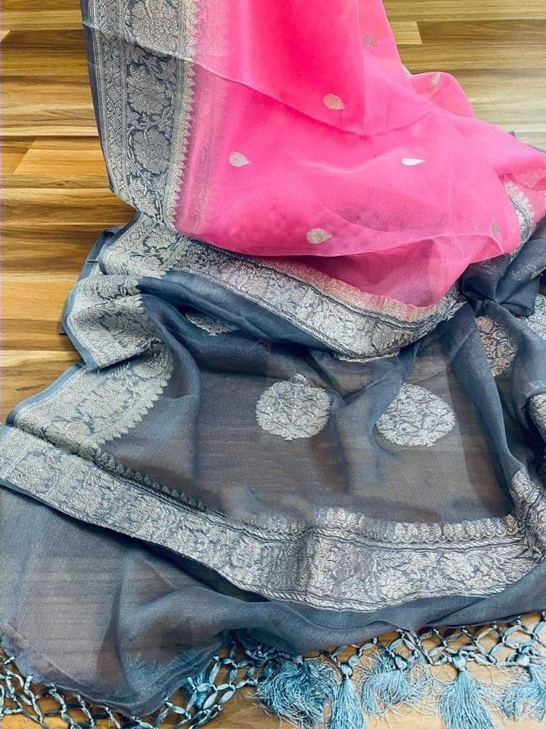 Pure Georgette Banarasi Handloom Saree - pink - The Handlooms