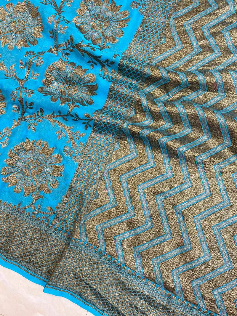 Khaddi Georgette Banarasi Saree -  Antique zari - The Handlooms