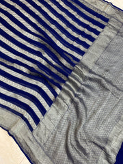 Blue Khaddi Georgette Handloom Banarasi Saree - The Handlooms