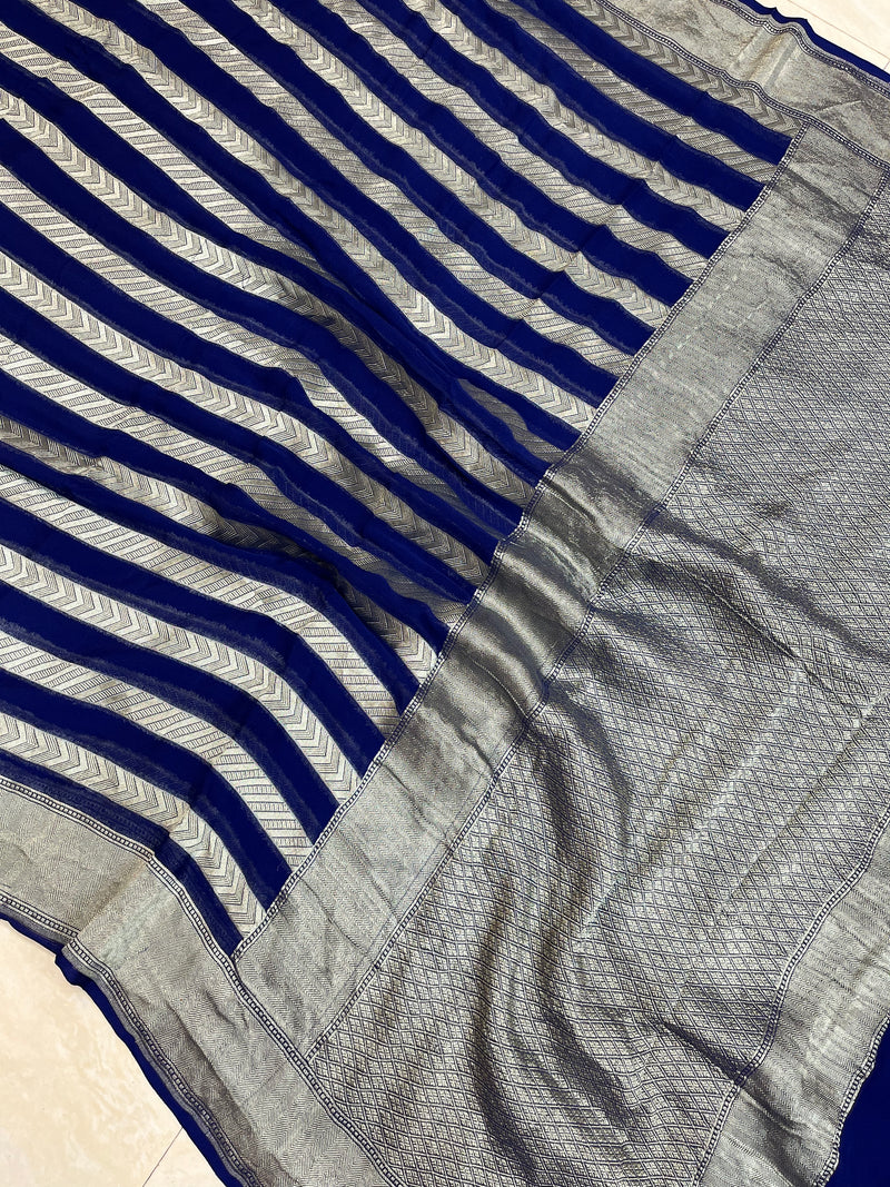 Blue Khaddi Georgette Handloom Banarasi Saree - The Handlooms