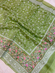 Pure Organza Chikankari Handloom Banarasi Saree - The Handlooms