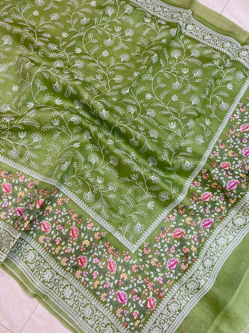 Pure Organza Chikankari Handloom Banarasi Saree - The Handlooms