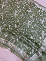 Pure Organza Chikankari Handloom Banarasi Saree - The Handlooms