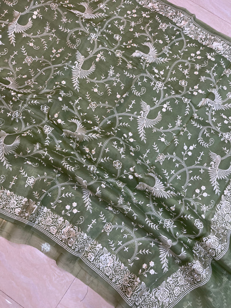 Pure Organza Chikankari Handloom Banarasi Saree - The Handlooms