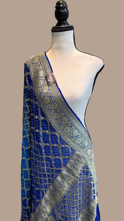Pure Georgette Banarasi Bandhej Handloom Dupatta - Dual Shade - The Handlooms