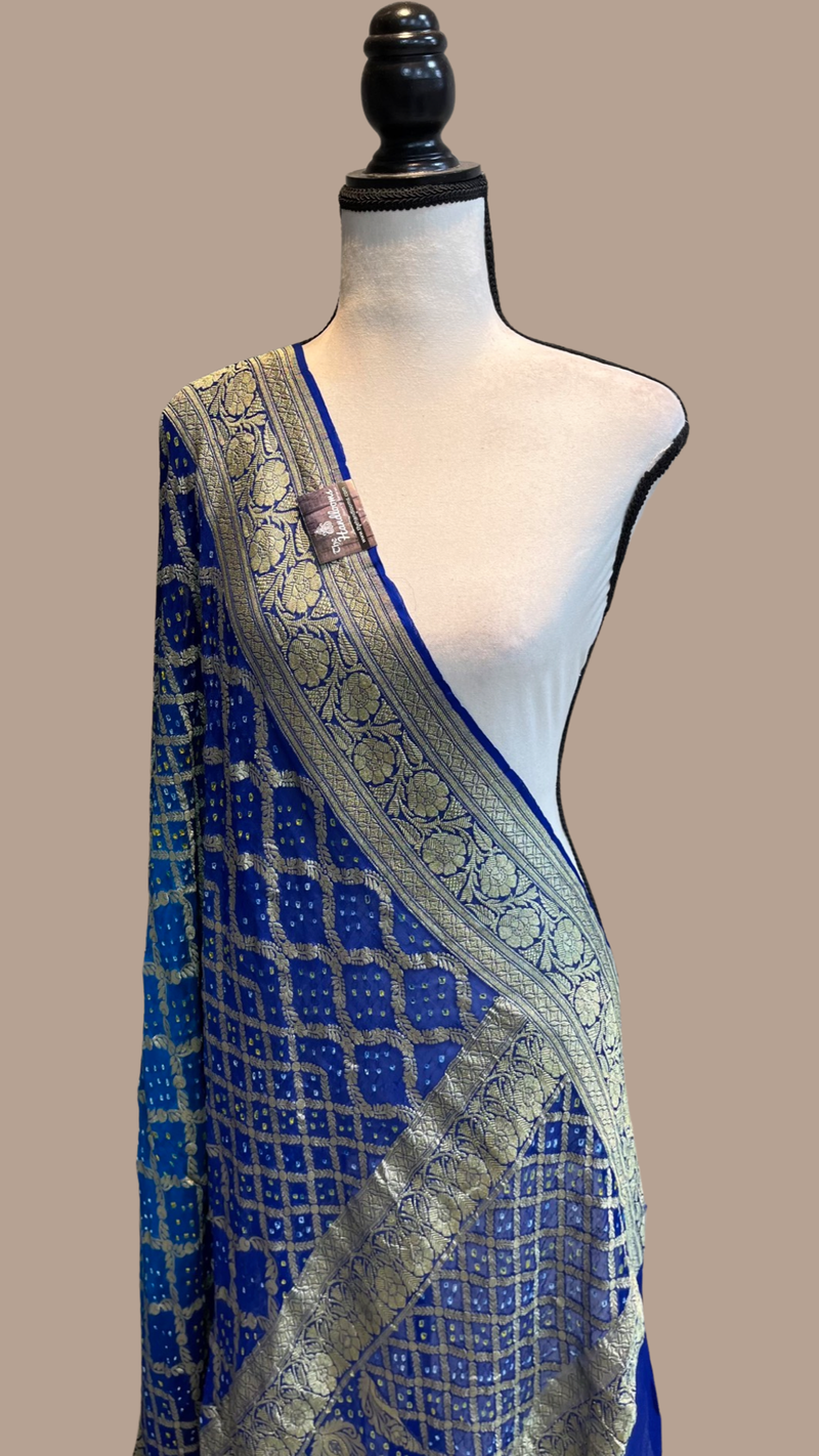 Pure Georgette Banarasi Bandhej Handloom Dupatta - Dual Shade - The Handlooms