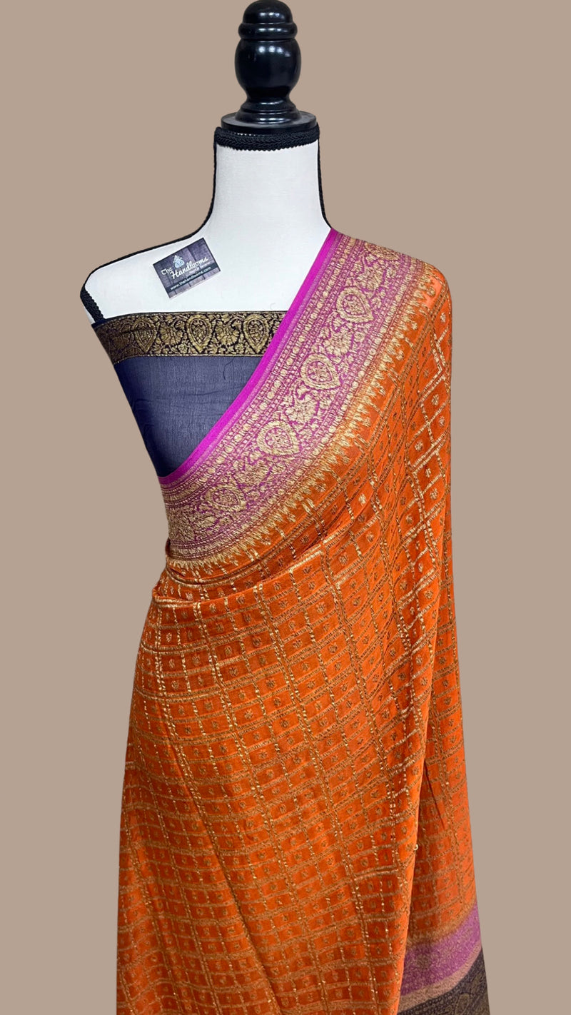 Khaddi Georgette Banarasi Saree -  Antique zari - The Handlooms