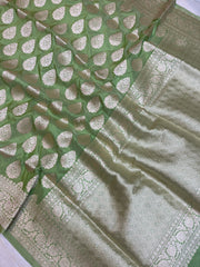 Pista Pure Katan Silk Banarasi Handloom Saree - All over Motifs - The Handlooms