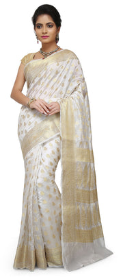 Pure Dupion Silk Banarasi Saree - Gold Zari - The Handlooms