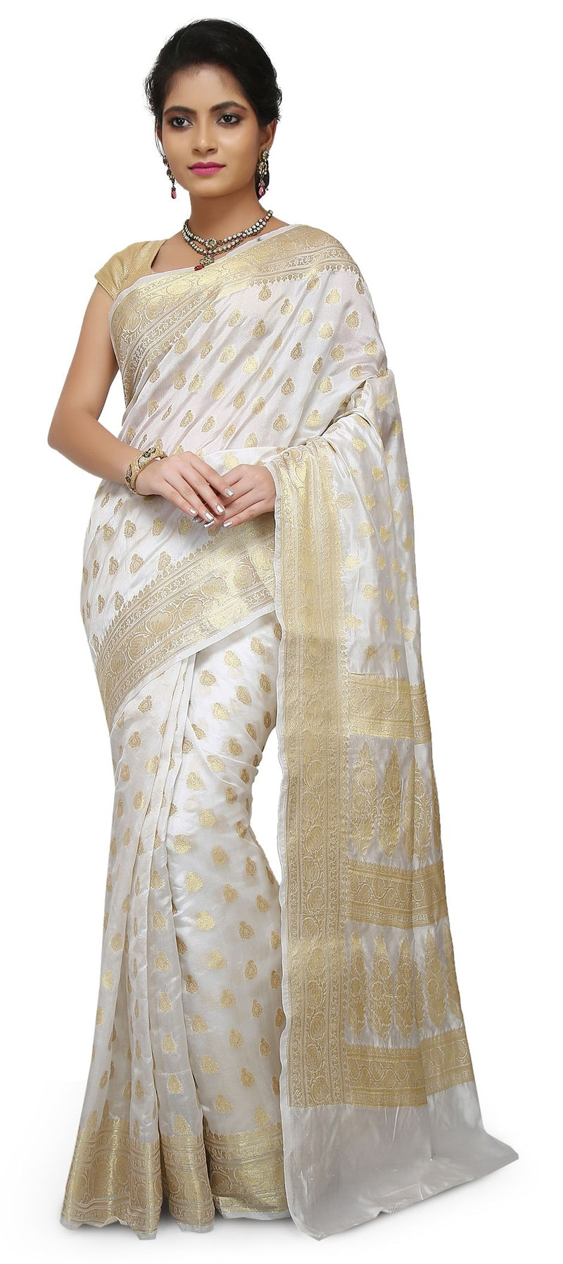 Pure Dupion Silk Banarasi Saree - Gold Zari - The Handlooms