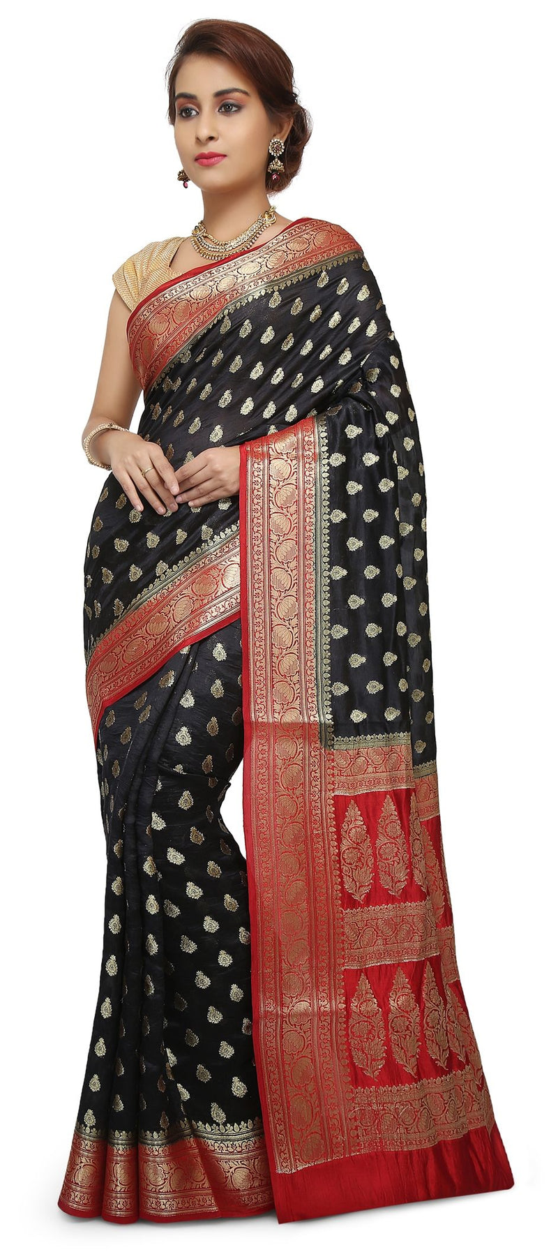 Pure Dupion Silk Banarasi Saree - Gold Zari - The Handlooms