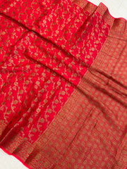 Red Pure Chiffon Khaddi Banarasi Saree - The Handlooms