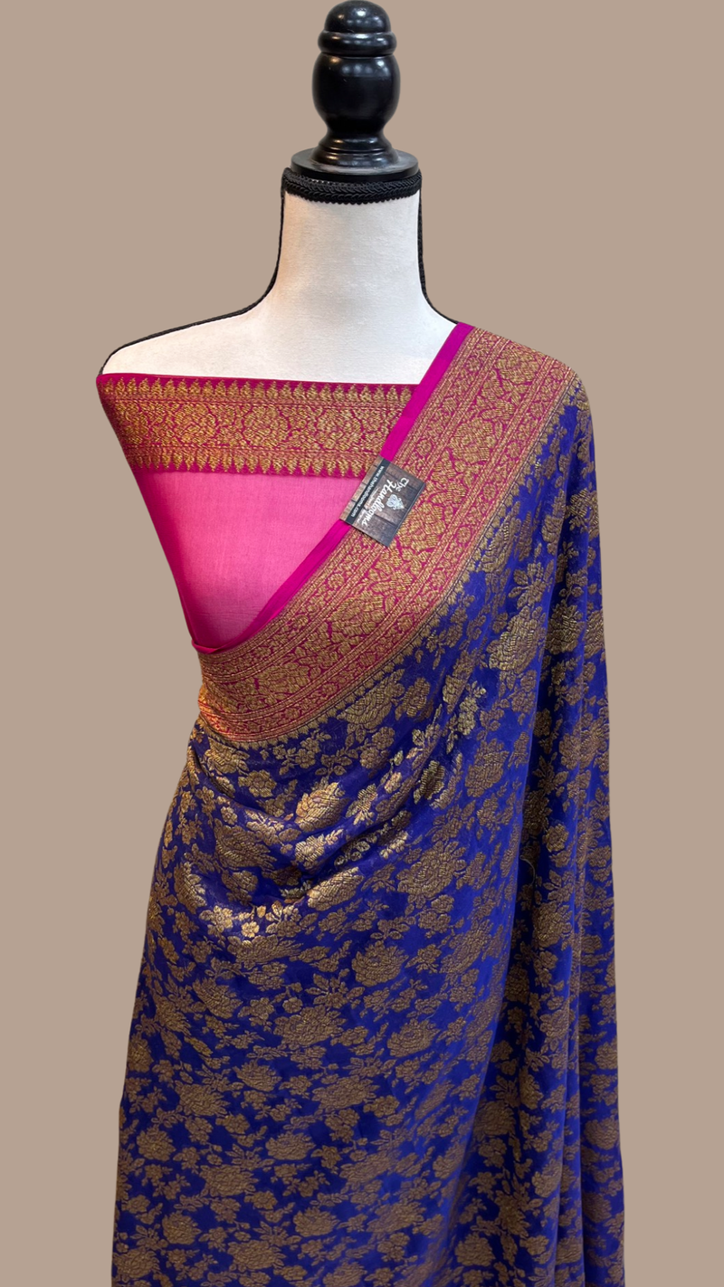 Khaddi Georgette Banarasi Saree -  Antique zari - The Handlooms