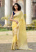 Light Lemon Yellow Pure linen Banarasi Saree - The Handlooms