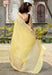 Light Lemon Yellow Pure linen Banarasi Saree - The Handlooms