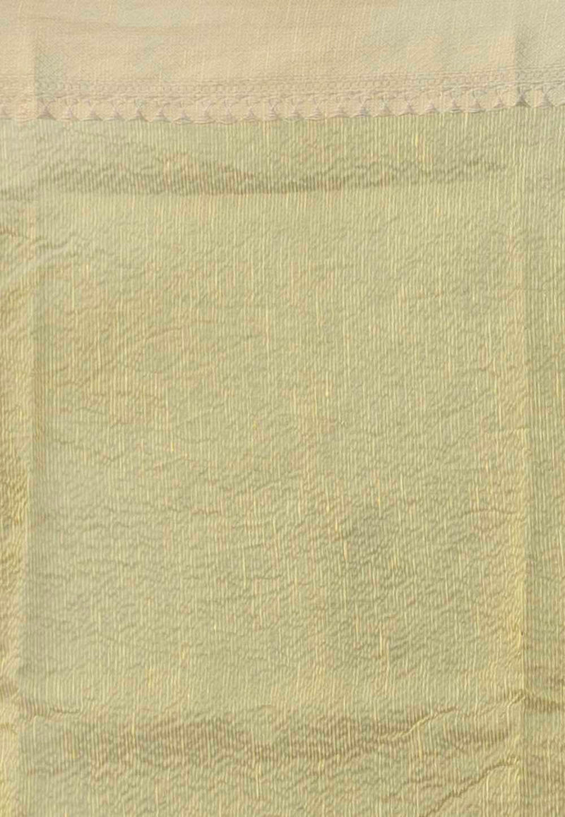 Light Lemon Yellow Pure linen Banarasi Saree - The Handlooms
