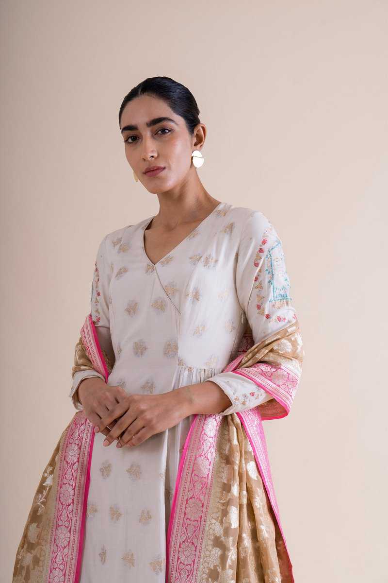 Pure Khaddi Georgette Dupatta - water zari - The Handlooms