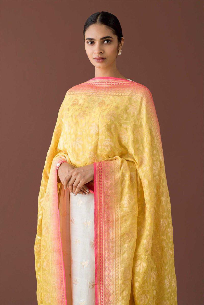 Pure Khaddi Georgette Dupatta - water zari - The Handlooms