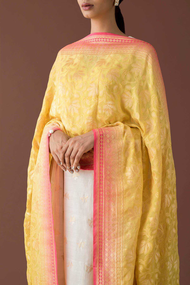 Pure Khaddi Georgette Dupatta - water zari - The Handlooms