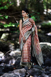 Pure Tissue Reshmi zari Stripe Banarasi Saree - The Handlooms