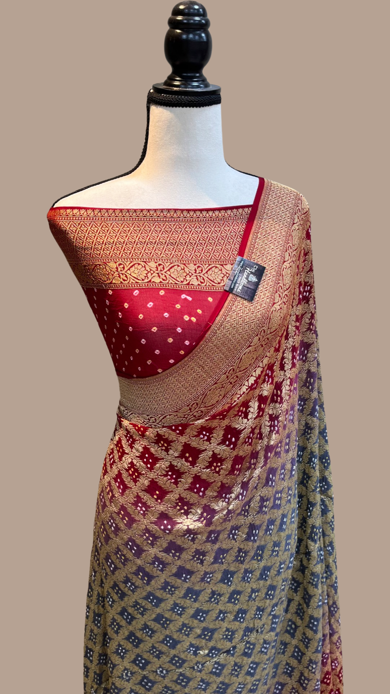 Pure Georgette Banarasi Bandhej Handloom Saree - The Handlooms