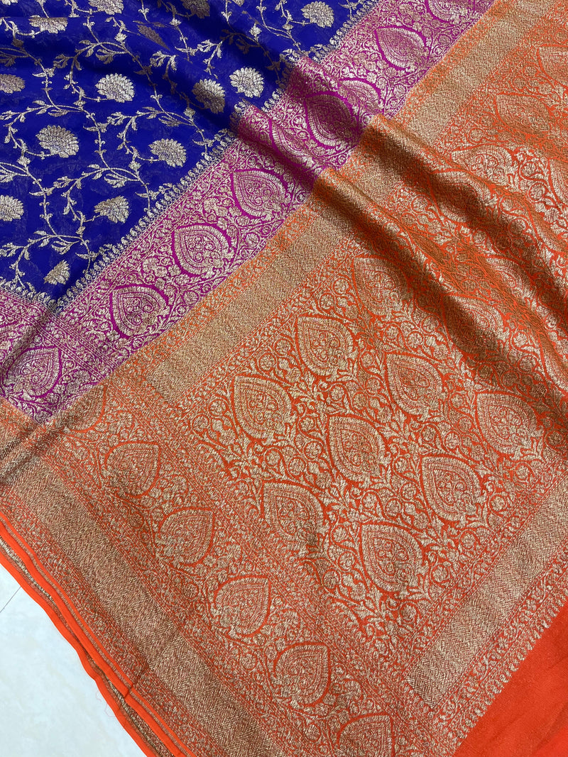 Khaddi Georgette Banarasi Saree -  Antique zari - The Handlooms