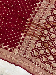 Maroon Khaddi Georgette Handloom Banarasi Saree - Gold zari - The Handlooms