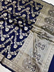 Pure Katan Silk Banarasi Handloom Saree - All over Jaal work - The Handlooms