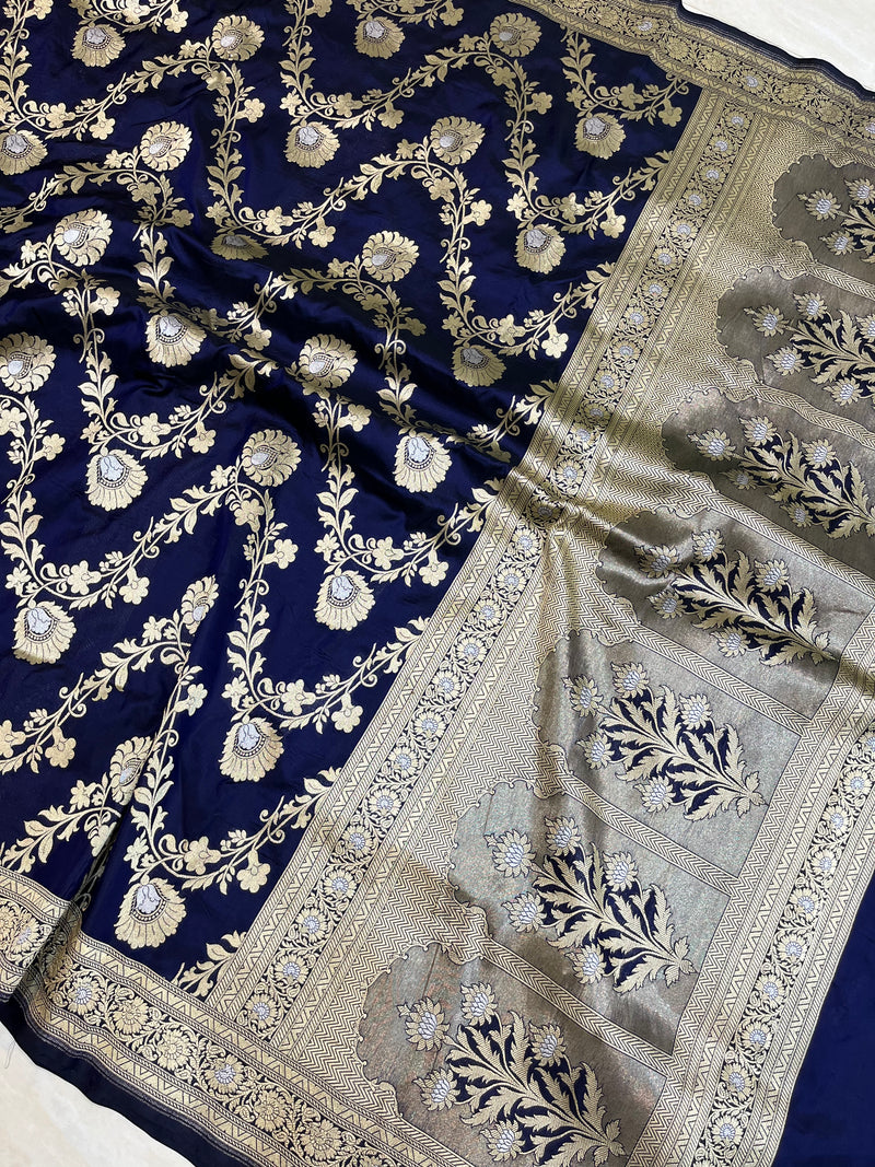Pure Katan Silk Banarasi Handloom Saree - All over Jaal work - The Handlooms