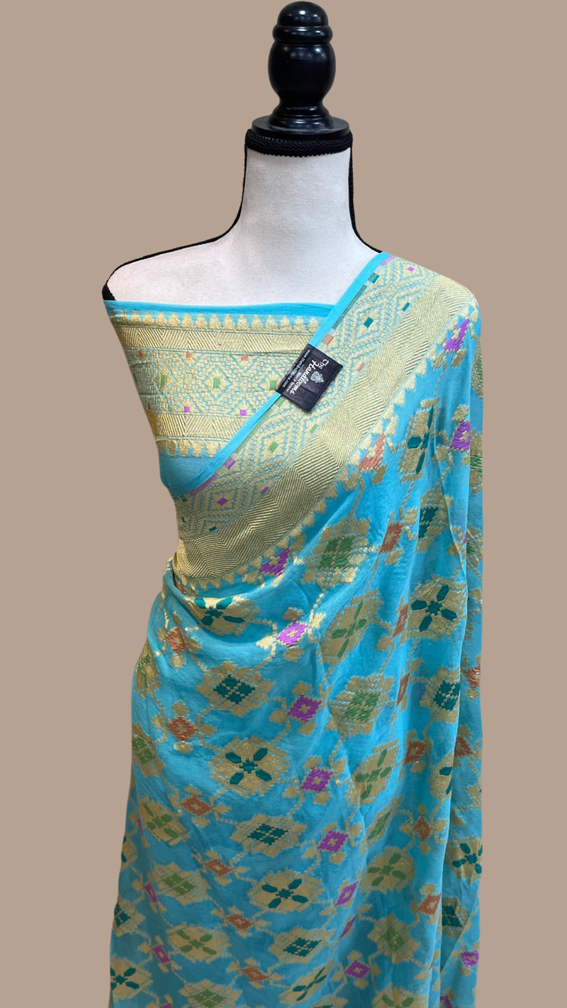 Pure Georgette Banarasi Handloom Saree - with meenakari work Gold Zari - The Handlooms