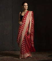 Red Khaddi Georgette Banarasi Saree -  Gold zari - The Handlooms