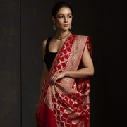 Red Khaddi Georgette Banarasi Saree -  Gold zari - The Handlooms