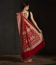 Red Khaddi Georgette Banarasi Saree -  Gold zari - The Handlooms