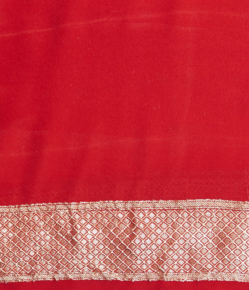 Red Khaddi Georgette Banarasi Saree -  Gold zari - The Handlooms