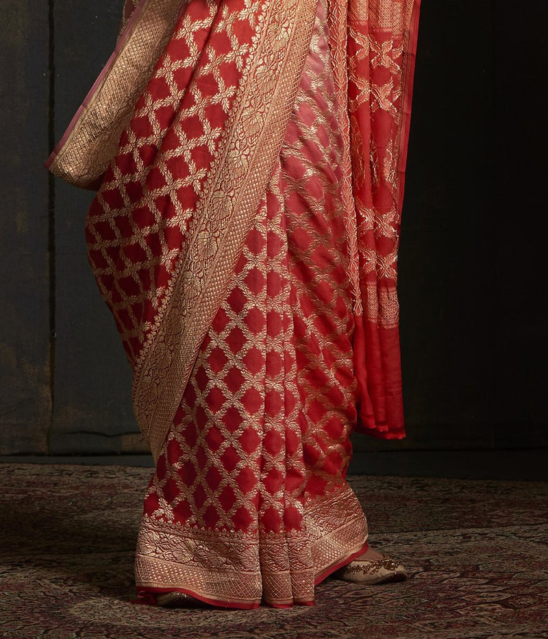 Khaddi Georgette Banarasi Saree -  Gold zari - The Handlooms